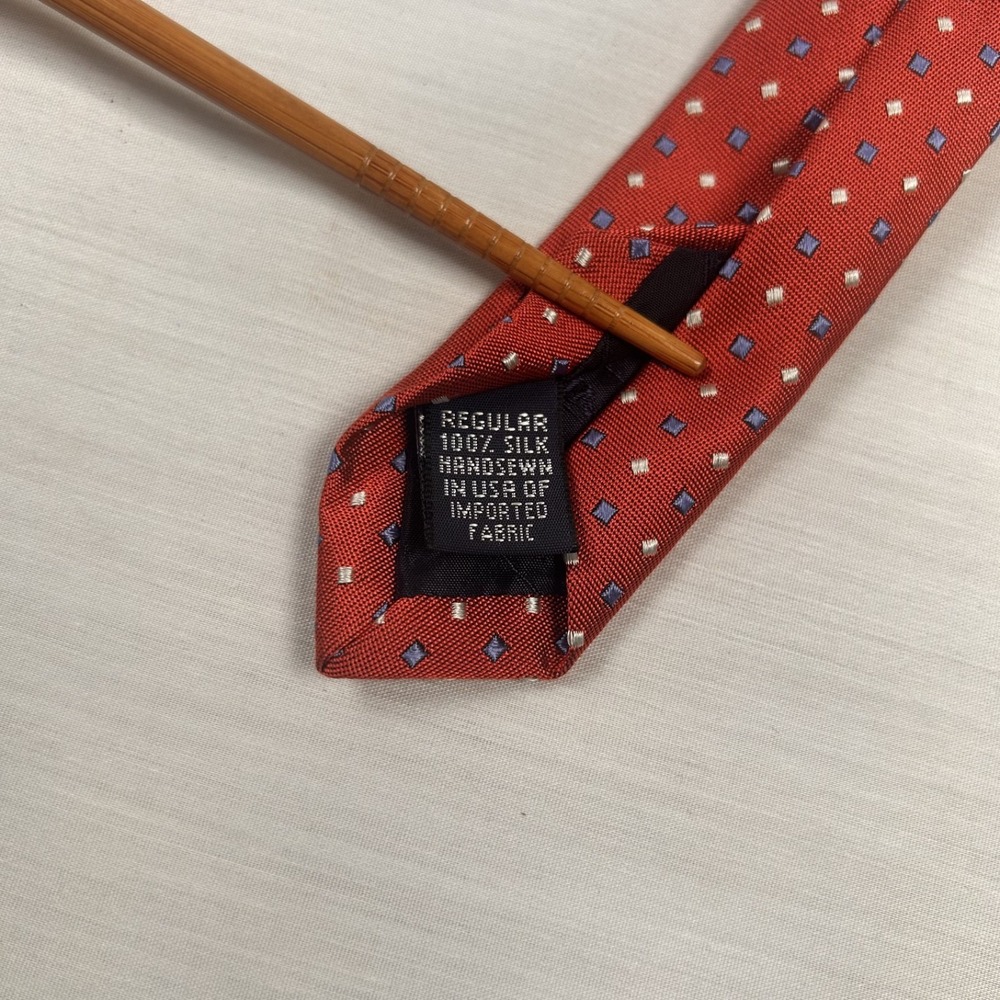 Land's End Men Salmon Yellow Blue Mini Squares 100% Silk Made in USA Tie NWoT - Picture 3 of 5